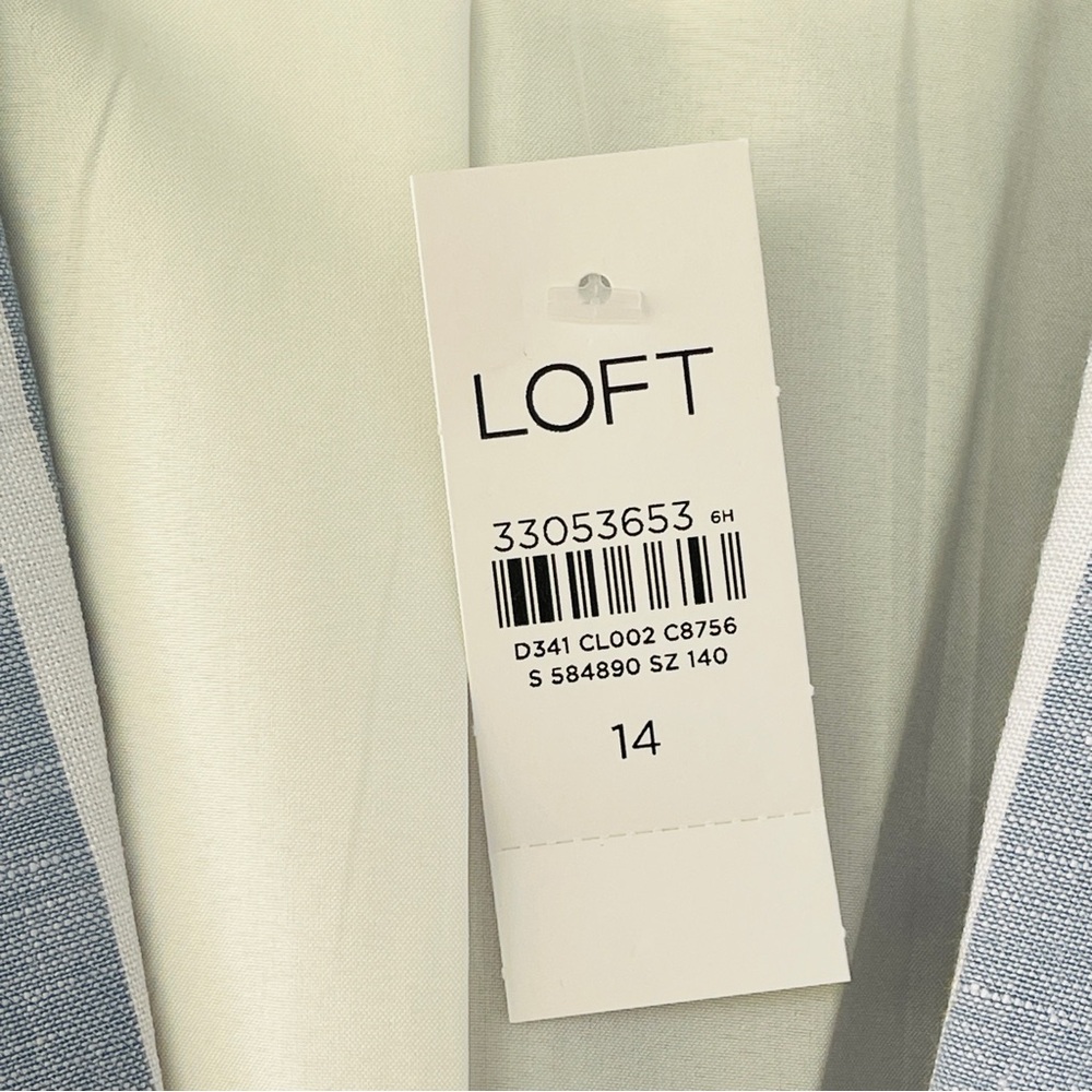 LOFT Blue and White Stripe Linen Blend Modern Blazer Size 14 NWT - Picture 7 of 9